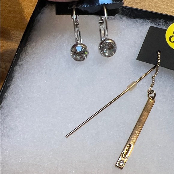 #0673+GUESS Silver and Yellow Gold Plated Earrings Set - Picture 3 of 5